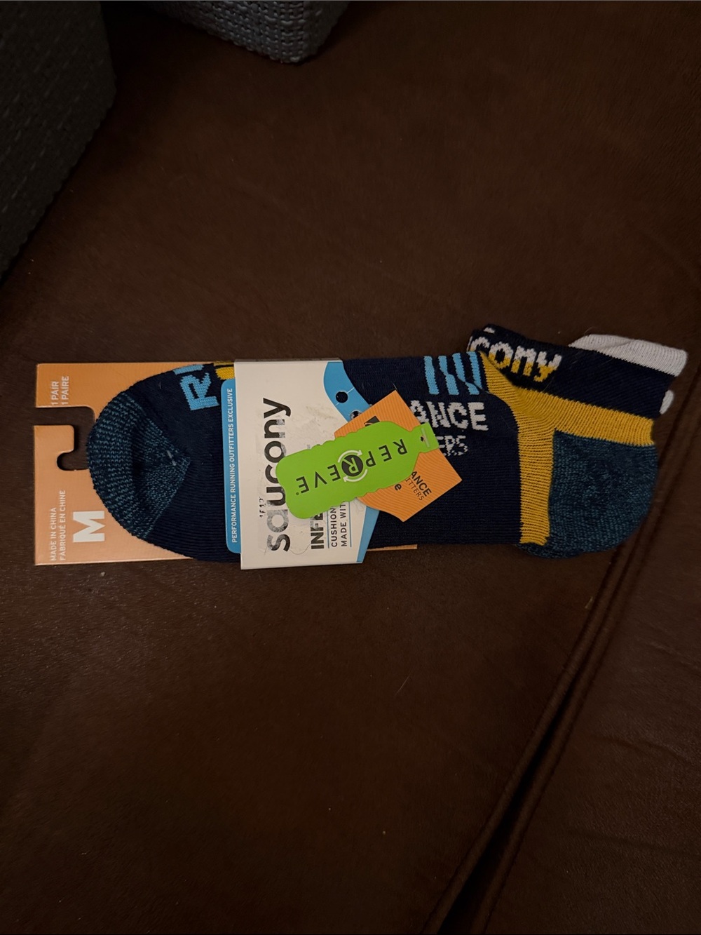 Saucony Navy and Yellow No-Show Athletic Socks